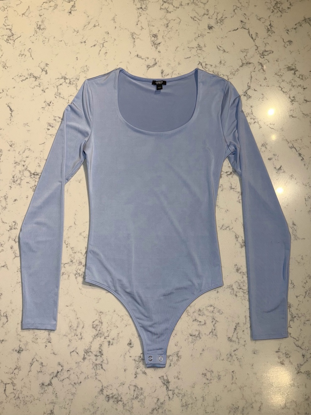 Express Body Contour Scoop Neck Long Sleeve Bodysuit Lavender Blue - XS
